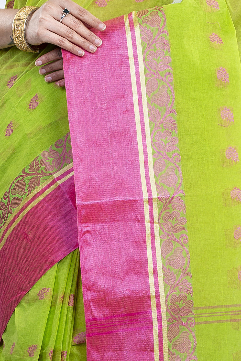 Green Pure Cotton Sukla_Velvet Tant Saree (797)